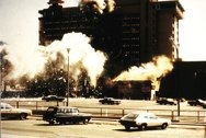 The bomb blew a five-story hole in the hotel.<br />Five years later, a parking garage would replace the<br /> open parking lot between Harvey's and the Sahara Tahoe.